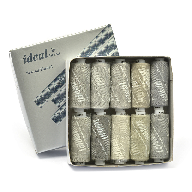 Набор бытовых ниток IDEAL 40/2 366м 100% п/э, цв. ассорти (серые оттенки)