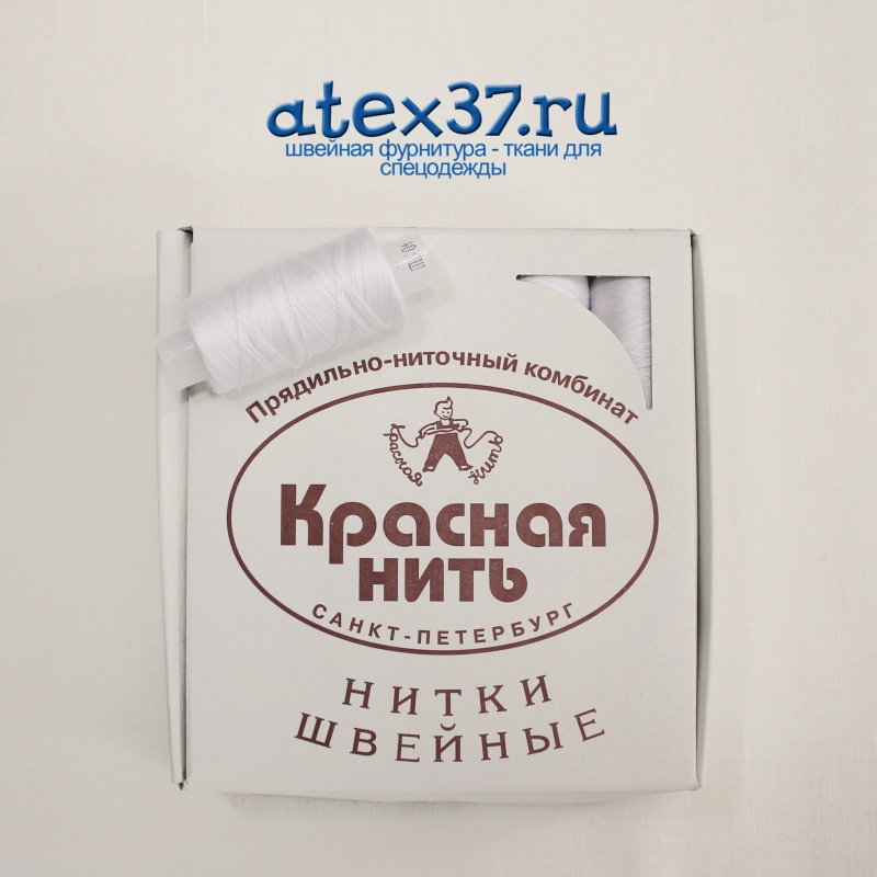 Нитки 40ЛШ, 20шт, цв 001 бел (200м) картон С - Пб "ПНК " Красная нить" колич. в коробе 80 шт