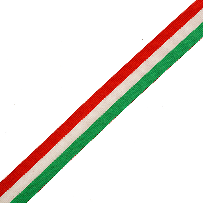 Тесьма тканая Лампас 25мм, цв красн/бел/зел (50м)